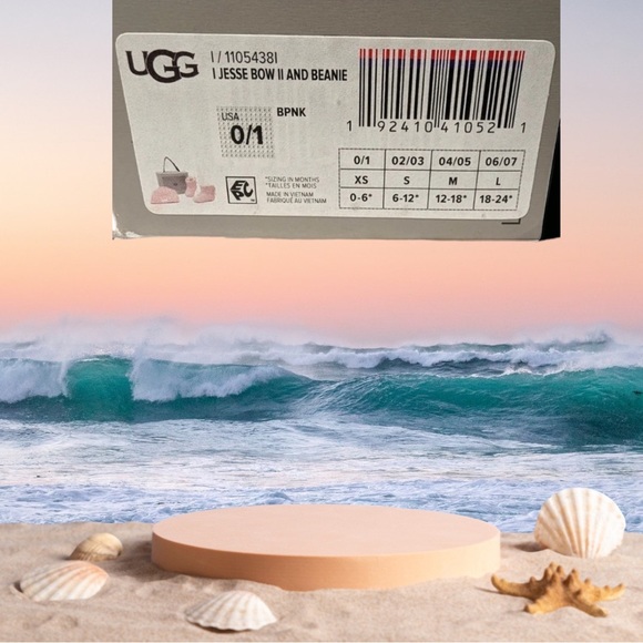 UGG Jesse II Bow Boots + Beanie Sz 0/1 Baby Girl Pink Leather Off/Wht Bow in Box - Picture 2 of 4